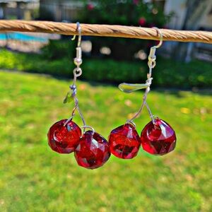 Elegant Red Crystal Cherry Drop Earrings